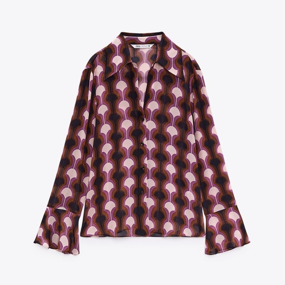 ZARA Ruffled Printed Blouse Pink BNWT - Picture 2 of 6